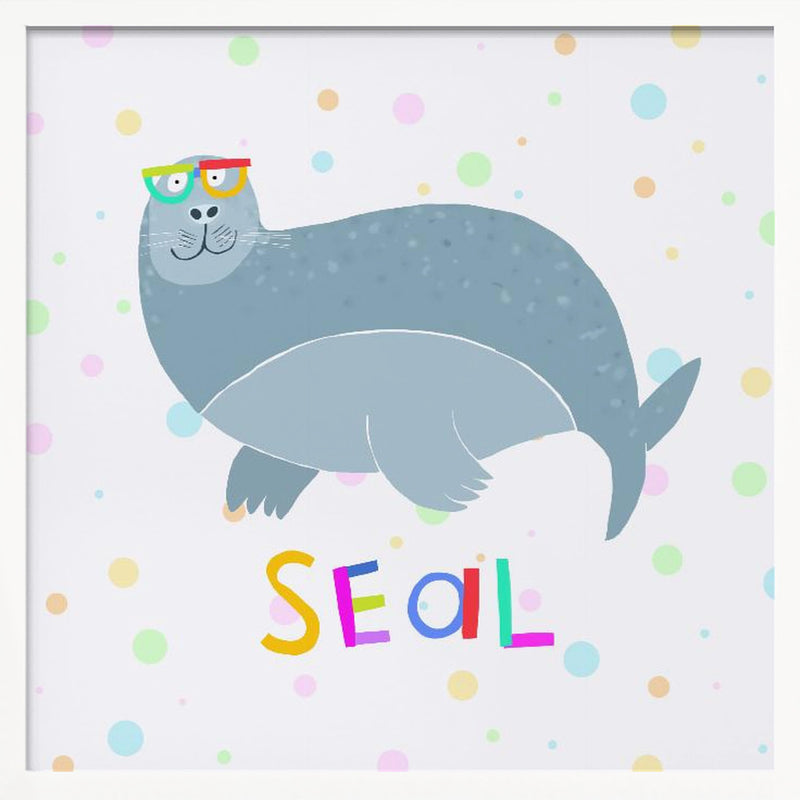 Happy Seal Wearing a Large Pair of Glasses by Carla Daly - Square Stretched Canvas, Poster or Fine Art Print I Heart Wall Art