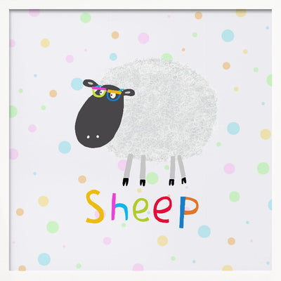 Cute Fluffy Sheep Wearing Colorful Glasses by Artist Carla Daly - Square Stretched Canvas, Poster or Fine Art Print I Heart Wall Art