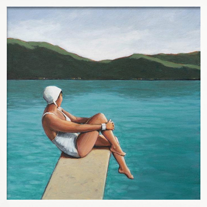 Swimmer At Lake - Square Stretched Canvas, Poster or Fine Art Print I Heart Wall Art