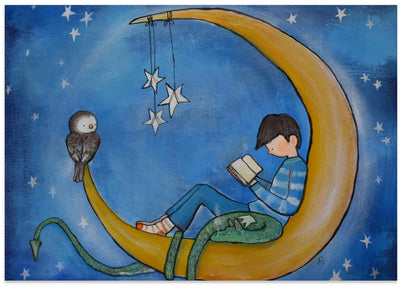 Boyreadingonmoon - Stretched Canvas, Poster or Fine Art Print I Heart Wall Art