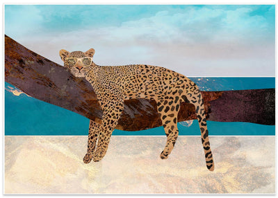 Leopard lying on beach landscape - Stretched Canvas, Poster or Fine Art Print I Heart Wall Art