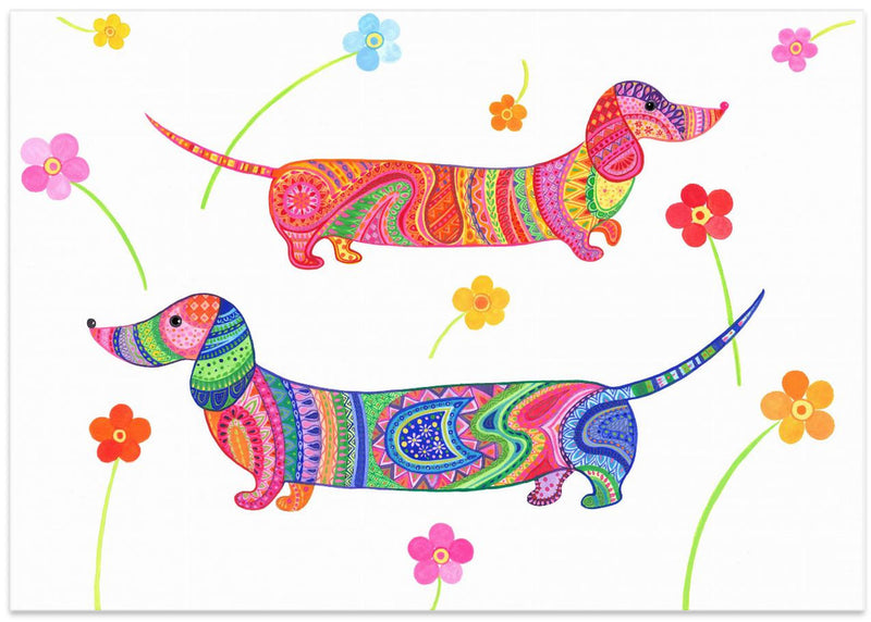 20240507132407121 0001 Sausage Dogs and Flowers Re Worked - Stretched Canvas, Poster or Fine Art Print I Heart Wall Art