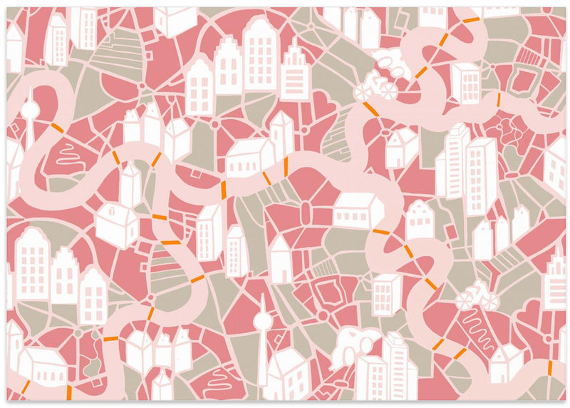 City life map pearl pink pattern - Stretched Canvas, Poster or Fine Art Print I Heart Wall Art