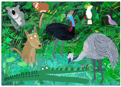 Funny Australian Animals in the Jungle by Carla Daly - Stretched Canvas, Poster or Fine Art Print I Heart Wall Art