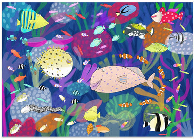 Colorful Tropical Fish Illustration by Artist Carla Daly - Stretched Canvas, Poster or Fine Art Print I Heart Wall Art