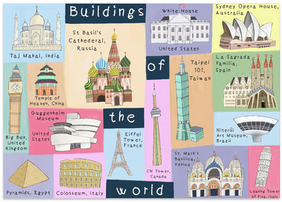 Buildings of the World Illustrated by Artist Carla Daly - Stretched Canvas, Poster or Fine Art Print I Heart Wall Art