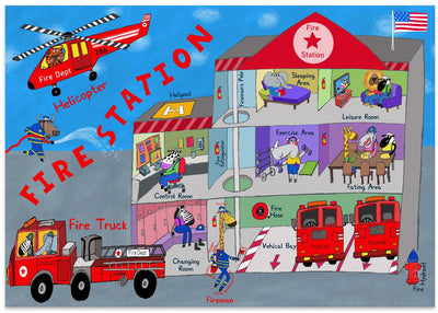 Firemen and the Fire Station by Artist Carla Daly - Stretched Canvas, Poster or Fine Art Print I Heart Wall Art