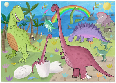 Cute Dinosaur in the Jurassic Park by Artist Carla Daly - Stretched Canvas, Poster or Fine Art Print I Heart Wall Art