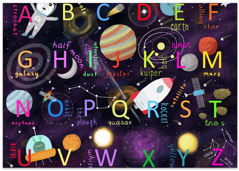 Space Alphabet Illustration by Artist Carla Daly - Stretched Canvas, Poster or Fine Art Print I Heart Wall Art