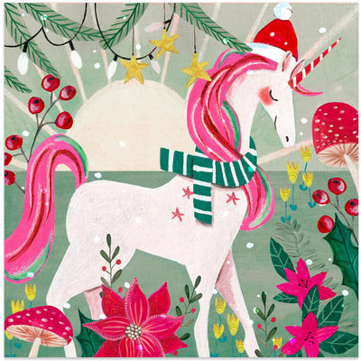 Christmas Unicorn - Square Stretched Canvas, Poster or Fine Art Print I Heart Wall Art