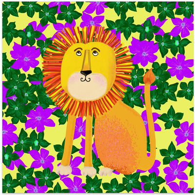 Lion in Flowers - Square Stretched Canvas, Poster or Fine Art Print I Heart Wall Art