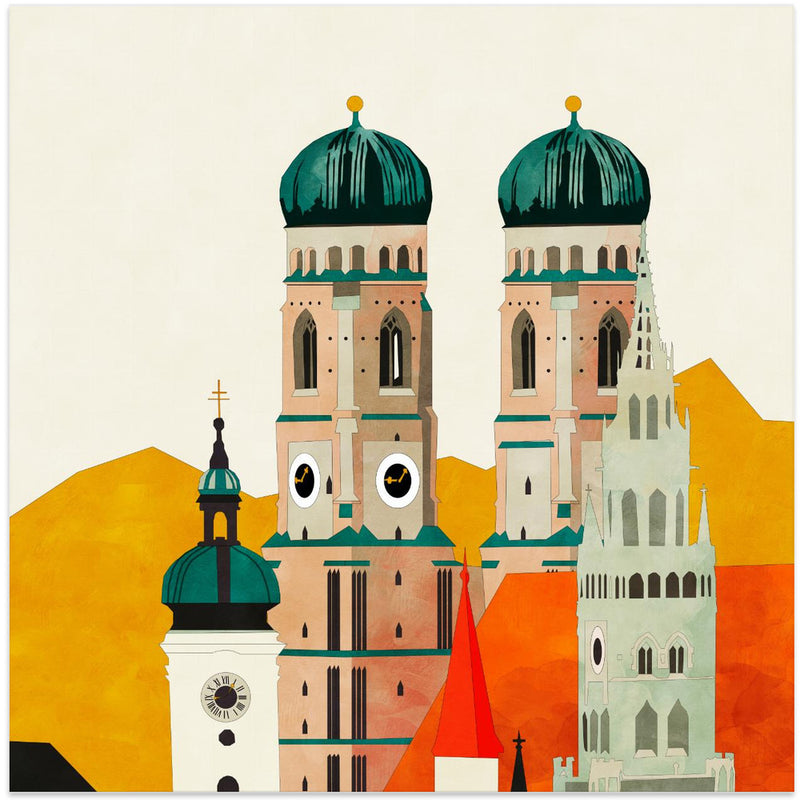 Munich, Liebfrauenkirche - Square Stretched Canvas, Poster or Fine Art Print I Heart Wall Art