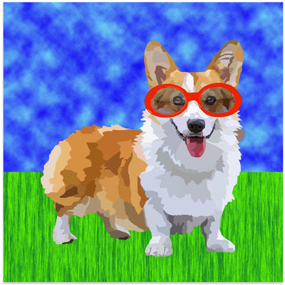 Corgi in Sunglasses - Square Stretched Canvas, Poster or Fine Art Print I Heart Wall Art