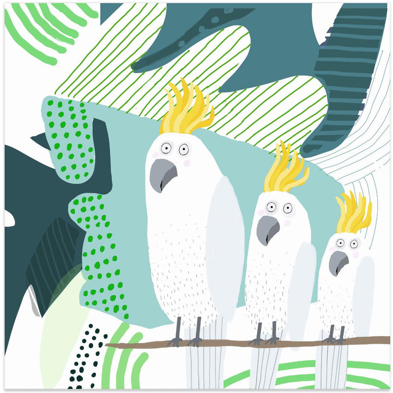 Cockatoo in a Jungle Doodle by Carla Daly - Square Stretched Canvas, Poster or Fine Art Print I Heart Wall Art