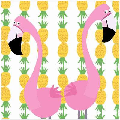 Two Falmingos with Pineapples by Artist Carla Daly - Square Stretched Canvas, Poster or Fine Art Print I Heart Wall Art