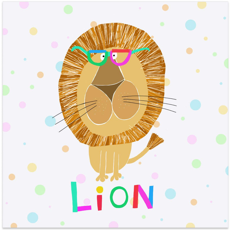 Funny Lion Wearing Glasses by Artist Carla Daly - Square Stretched Canvas, Poster or Fine Art Print I Heart Wall Art