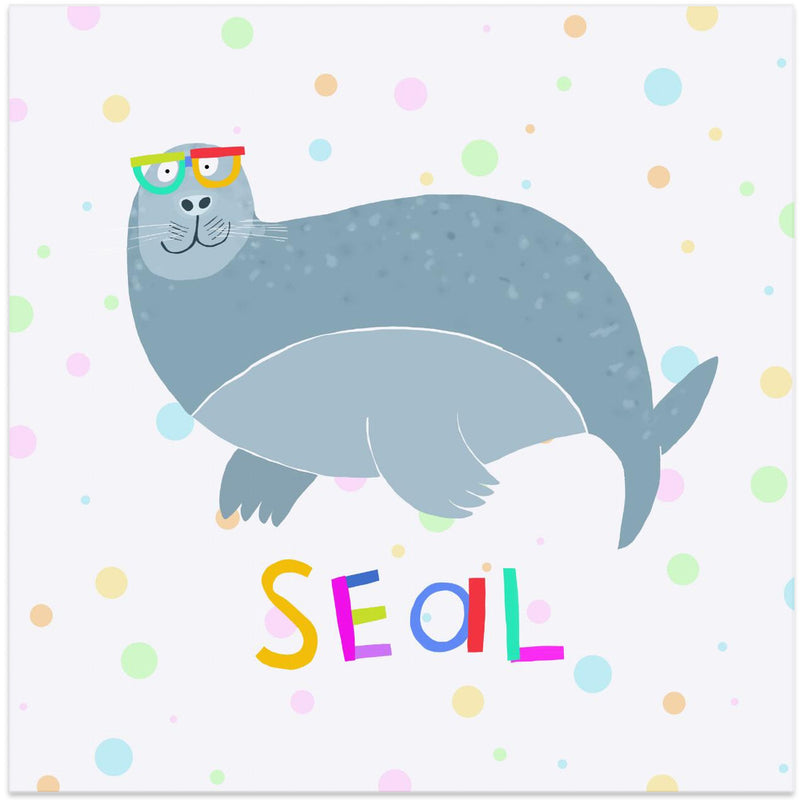 Happy Seal Wearing a Large Pair of Glasses by Carla Daly - Square Stretched Canvas, Poster or Fine Art Print I Heart Wall Art