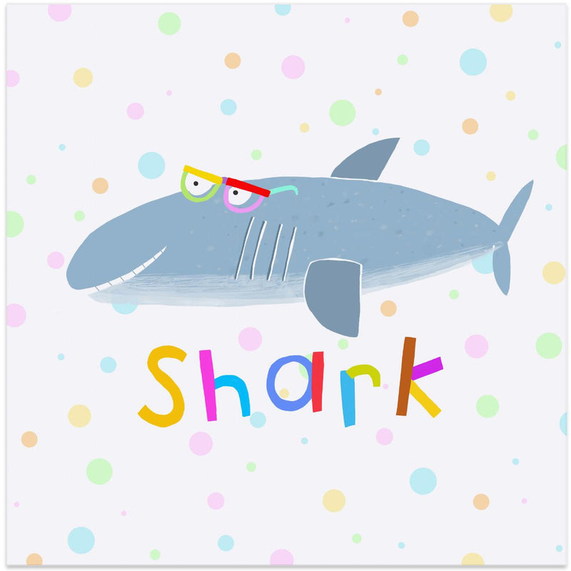 Funny Shark Wearing Glasses by Artist Carla Daly - Square Stretched Canvas, Poster or Fine Art Print I Heart Wall Art