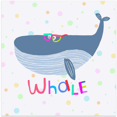 Cute Whale Wearing Colorful Glasses by Illustrator Carla Daly - Square Stretched Canvas, Poster or Fine Art Print I Heart Wall Art