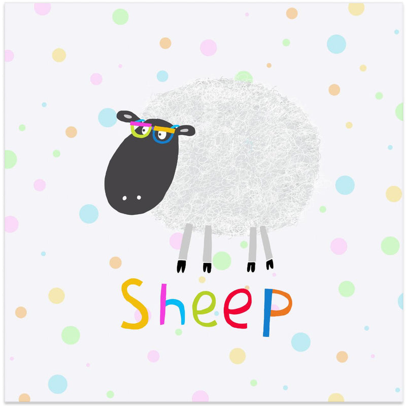 Cute Fluffy Sheep Wearing Colorful Glasses by Artist Carla Daly - Square Stretched Canvas, Poster or Fine Art Print I Heart Wall Art