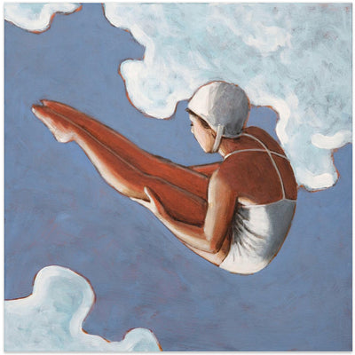 High Diver In Bold Clouds - Square Stretched Canvas, Poster or Fine Art Print I Heart Wall Art