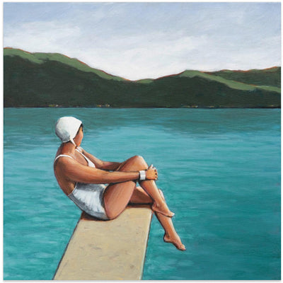 Swimmer At Lake - Square Stretched Canvas, Poster or Fine Art Print I Heart Wall Art