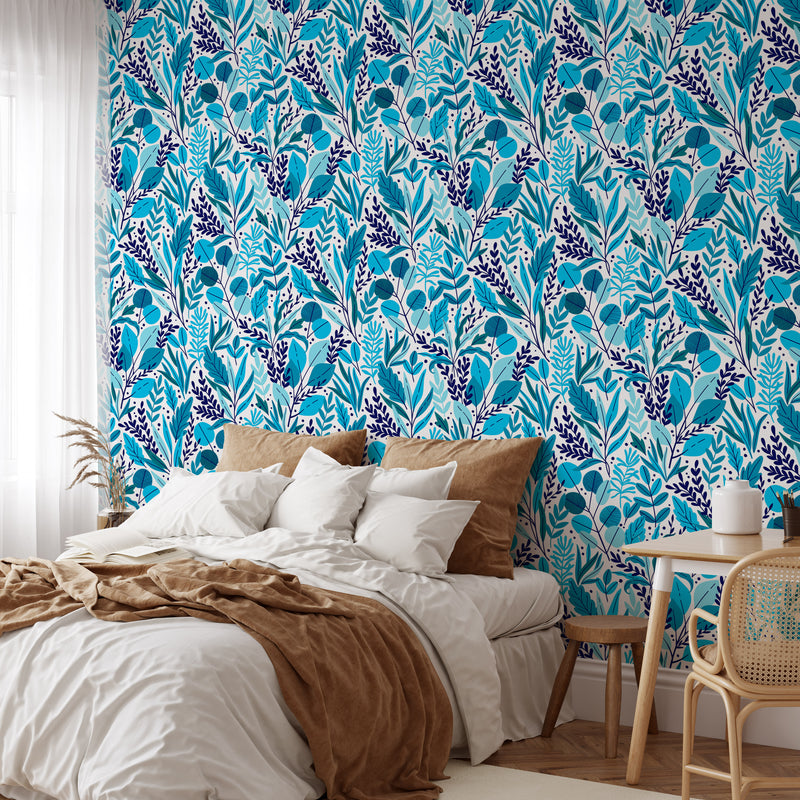 Peacock Girl Blue Patterned  Peel and Stick Removable Wallpaper I Heart Wall Art Australia 