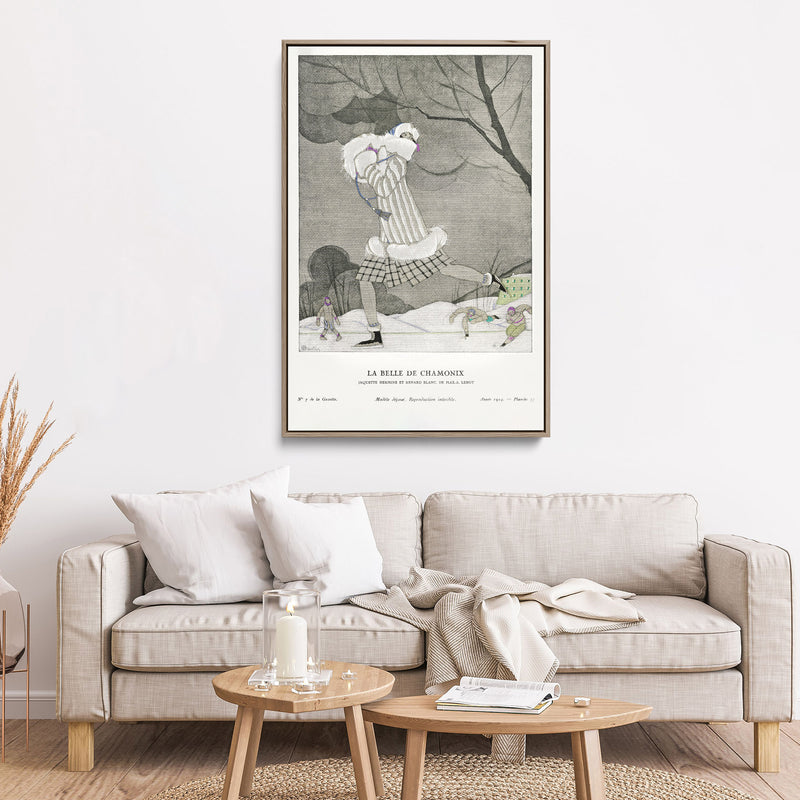 La Belle de Chamonix, ermine and white fox jacket, by Max-A. Leroy (1924) by Charles Martin- Stretched Canvas Print or Framed Fine Art Print I Heart Wall Art Australia 