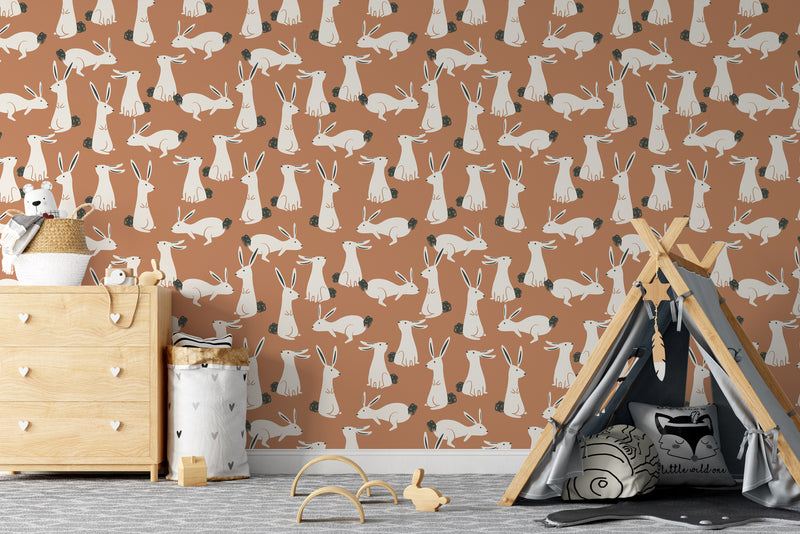 Bunny Hop on Tan - Peel and Stick Removable Wallpaper I Heart Wall Art Australia 