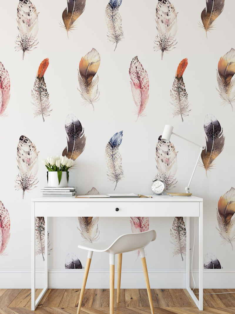 Featherweight - Feather Design Boho Peel and Stick Wallpaper I Heart Wall Art Australia 