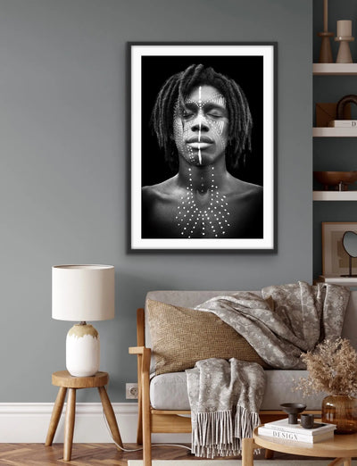 Man- Black and White African Man Photographic Wall Art Print - I Heart Wall Art