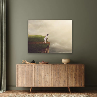 On the Edge - Surreal Landscape Print With Woman On Cliff - I Heart Wall Art