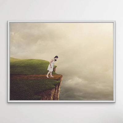 On the Edge - Surreal Landscape Print With Woman On Cliff - I Heart Wall Art