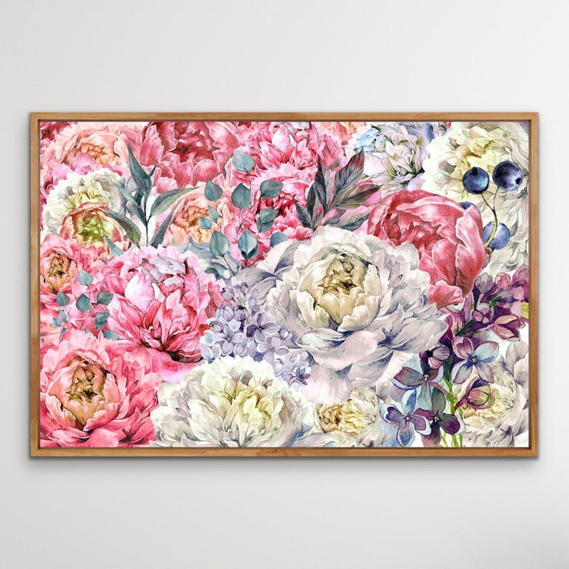 Peony Garden -Floral Pink and White Art Print and Stretched Canvas Wall Art Print - I Heart Wall Art