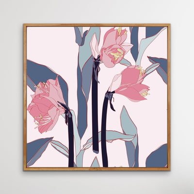 Pink Lilly Bouquet - Pink and Blue Contemporary Floral Canvas Wall Art Print I Heart Wall Art Australia 