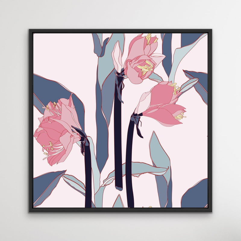 Pink Lilly Bouquet - Pink and Blue Contemporary Floral Canvas Wall Art Print I Heart Wall Art Australia 