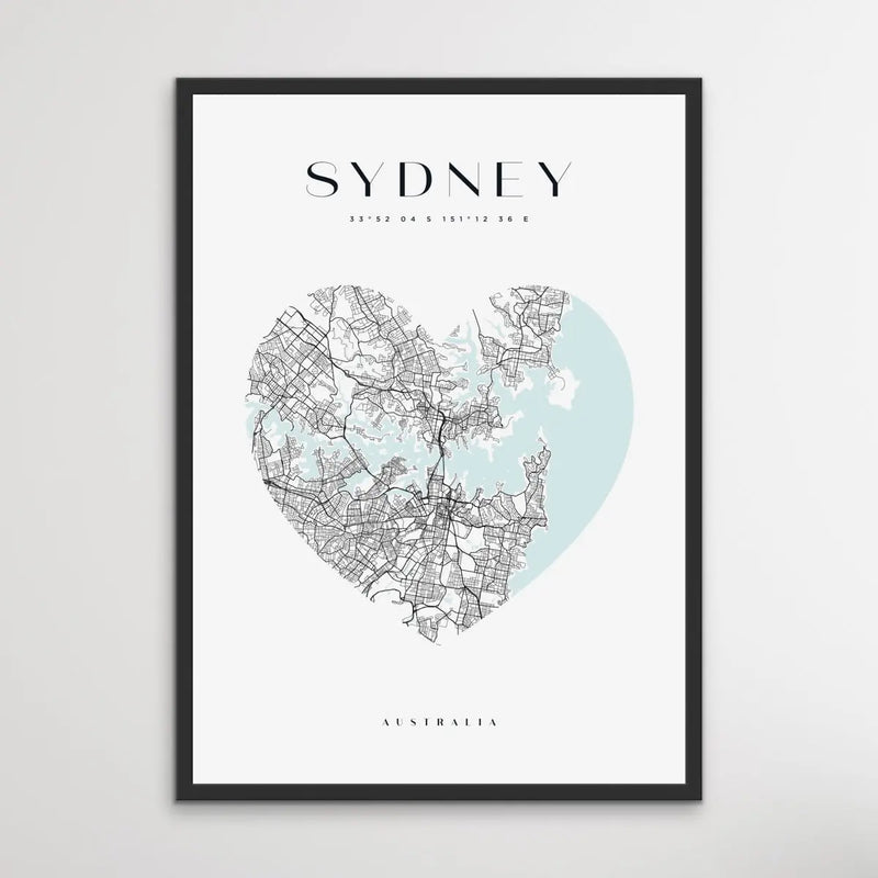 Sydney City Map - Heart, Square Or Round City Map I Heart Wall Art 