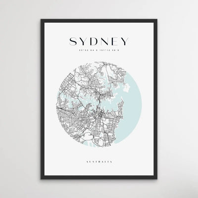 Sydney City Map - Heart, Square Or Round City Map I Heart Wall Art 