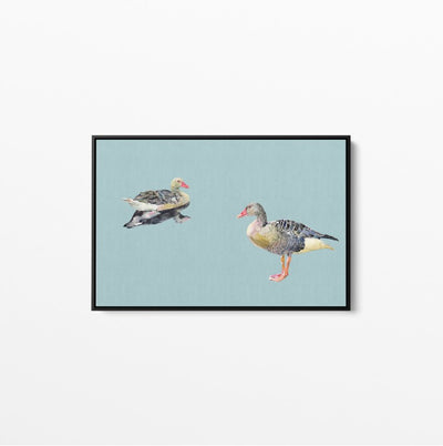 Two Geese - Watercolour Geese on Duck Egg Blue Background Canvas Wall Art Print - I Heart Wall Art