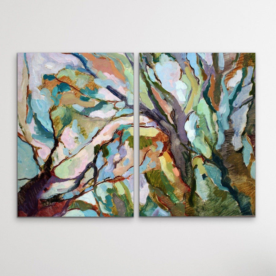 Diptych, set of 2 paintings on online canvas, abstract original colorful paintings, neon colors