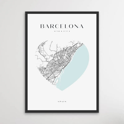 Barcelona City Map - Heart, Square Or Round City Map - I Heart Wall Art - Poster Print, Canvas Print or Framed Art Print