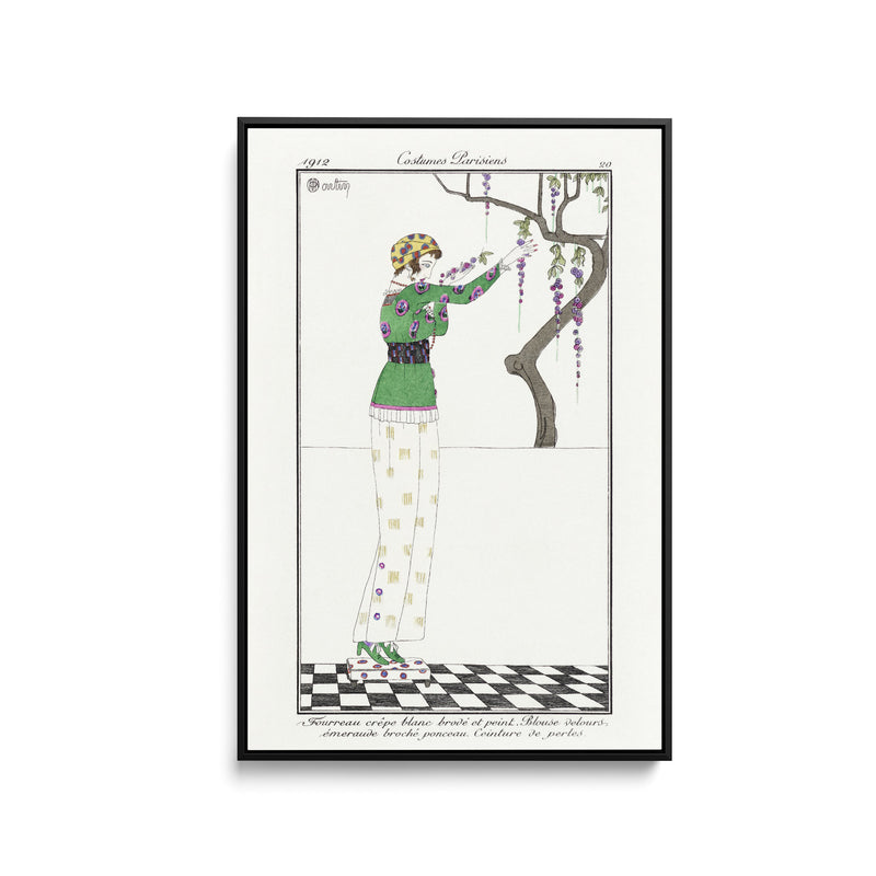 Fourreau crèpe blanc (1912) fashion plate by Charles Martin - Stretched Canvas Print or Framed Fine Art Print - Artwork I Heart Wall Art Australia 